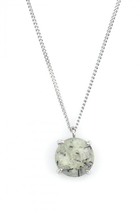 Prehnite Doğal Taş Gümüş Renkli Kolye ürün görseli 1