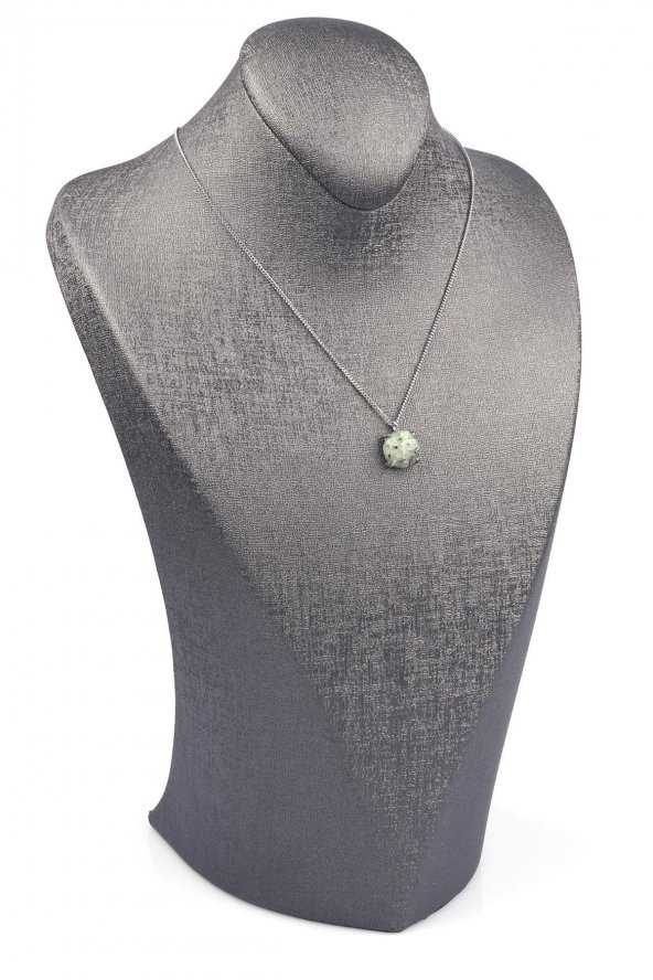 Prehnite Doğal Taş Gümüş Renkli Kolye - Resim 2