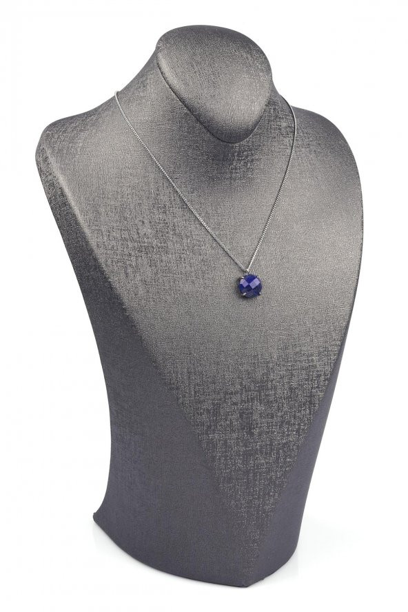 Lapis Lazuli Doğal Taş Gümüş Renkli Kolye - Resim 2