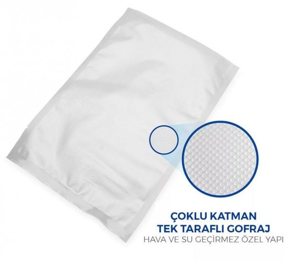 18X23 Tırtıklı 5 KG Gofrajlı 90 Mikron Ev Tipi Gıda Vakum Poşeti Torbası Bpa İçermez