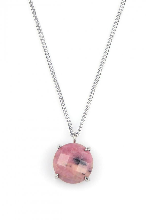 Rodonit Doğal Taş Gümüş Renkli Kolye ürün görseli 1