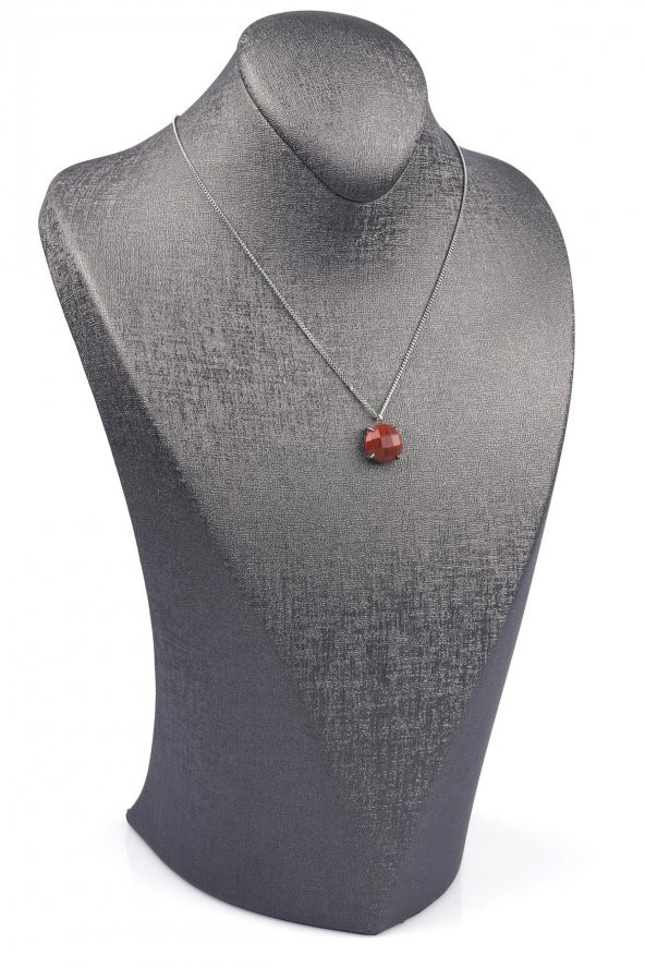 Red Jasper Doğal Taş Gümüş Renkli Kolye - 2