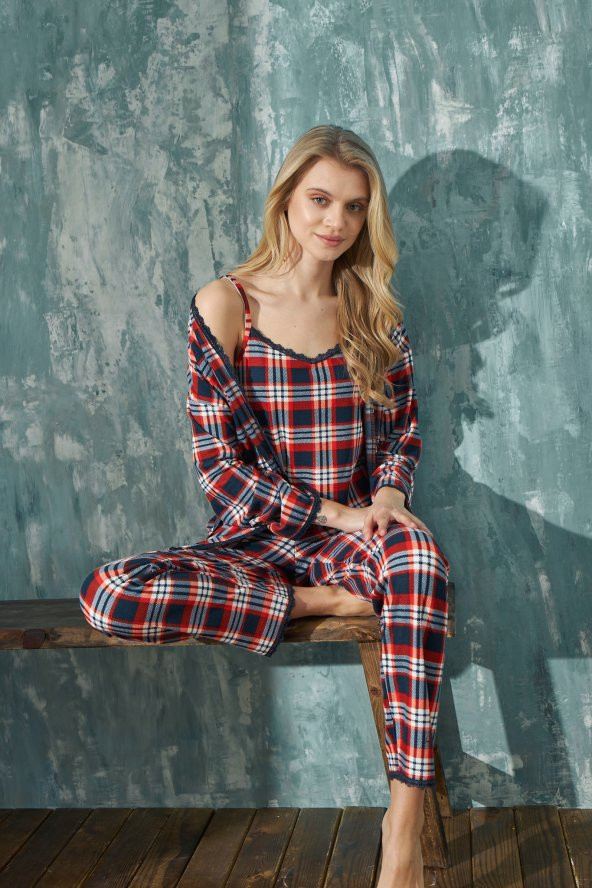 Arcan 20701-4 Kadın Süet Sabahlıklı Pijama Takımı