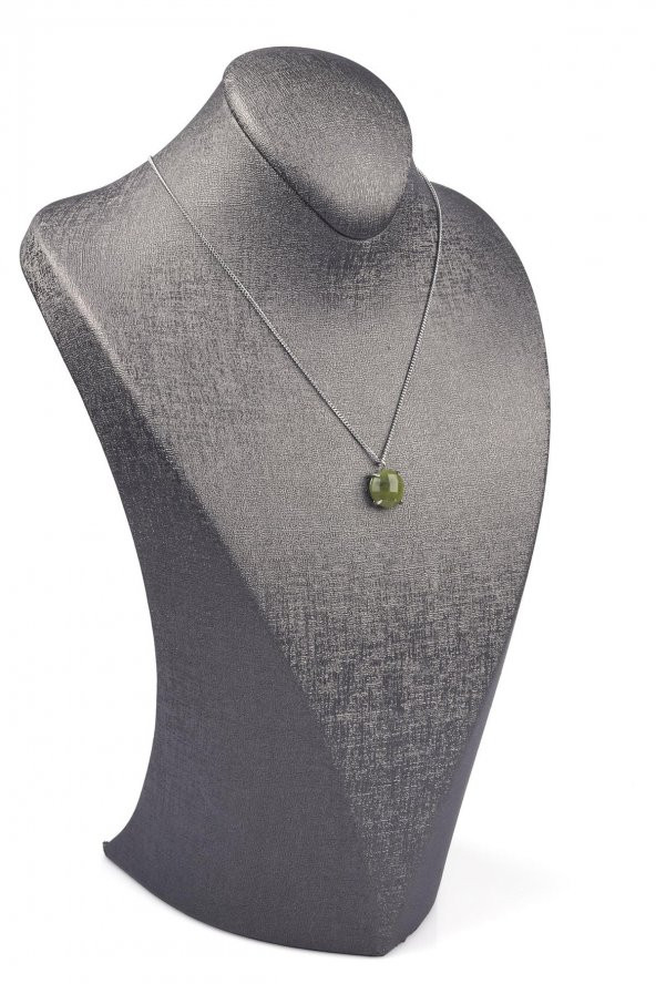 Yeşim Doğal Taş Gümüş Renkli Kolye - Resim 2