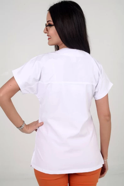 Deniz İş Kadın Alpaka Yarasakol Beyaz Renk Scrubs Tek Üst - 5