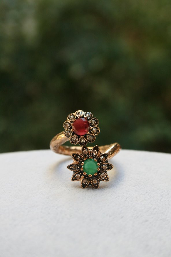 STONEAGE JEWELLERY Bronz Yüzük Çift Çiçek - Resim 2