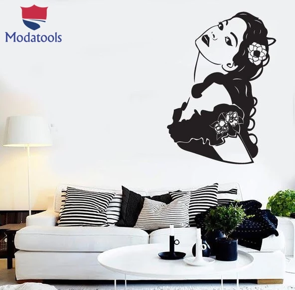 Duvar Çıkartmaları Kadın Kız Saçında Çiçek Modern Dekor Yatak Odası için