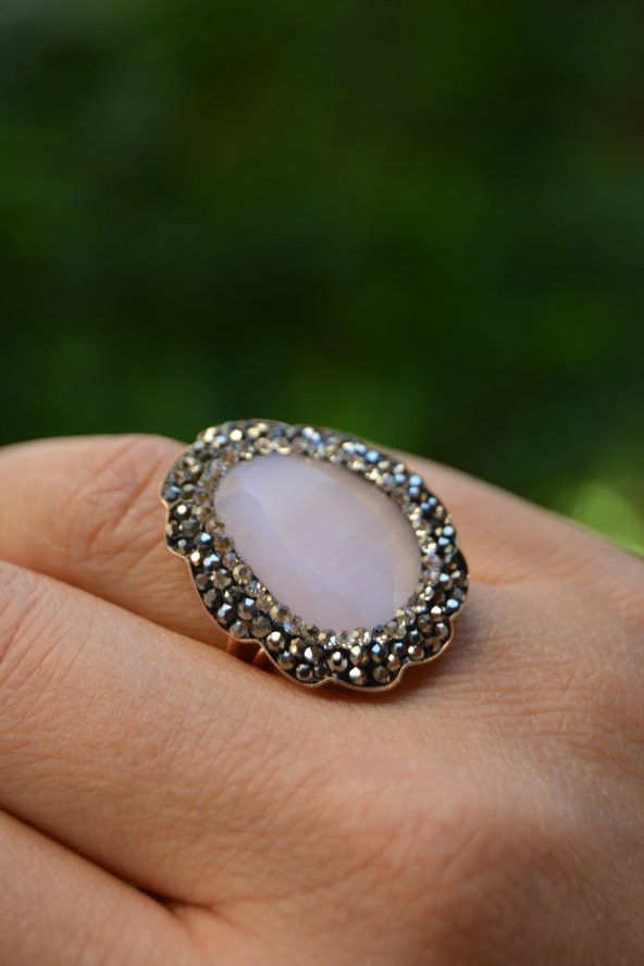 STONEAGE Kedi Gözü Açık Pembe Ayarlanabilir Yüzük ürün görseli