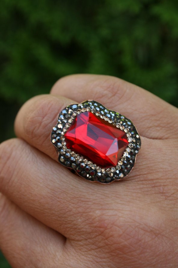 STONEAGE Kristal Kırmızı Taşlı El Yapımı Ayarlanabilir Bayan Yüzük ürün görseli