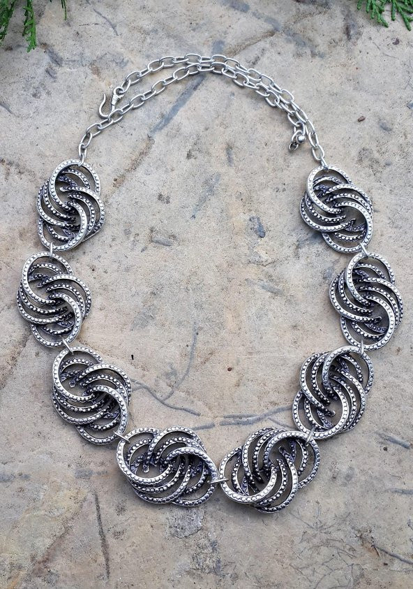 STONEAGE Bayan Kolye Yapraklı Bohem Vintage Hint Gümüşü Gerdanlık Yerli Üretim Türk Malı ürün görseli