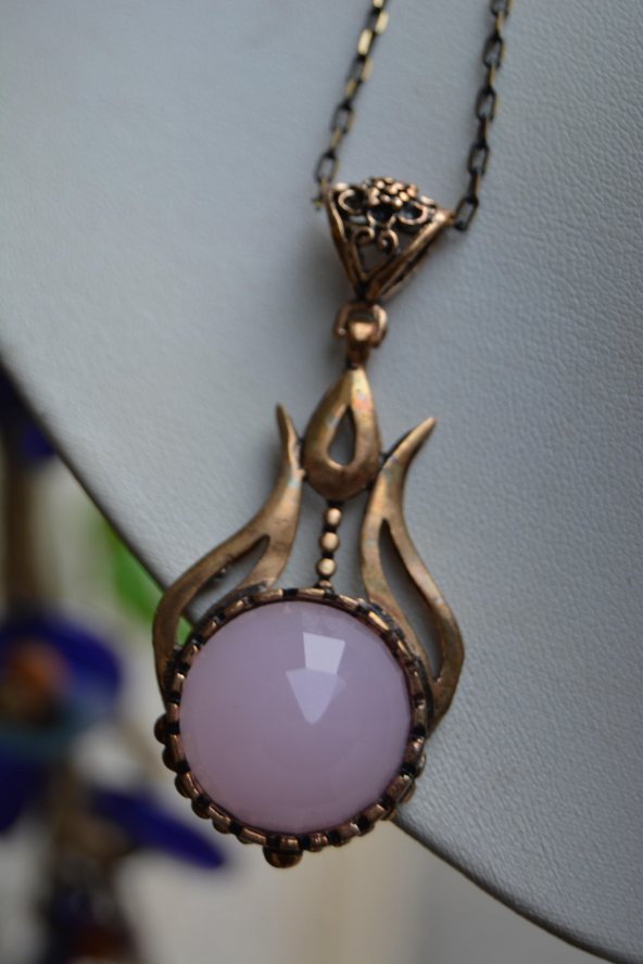 STONEAGE Pembe Kuvars Bronz Bayan Kolye - Resim 2