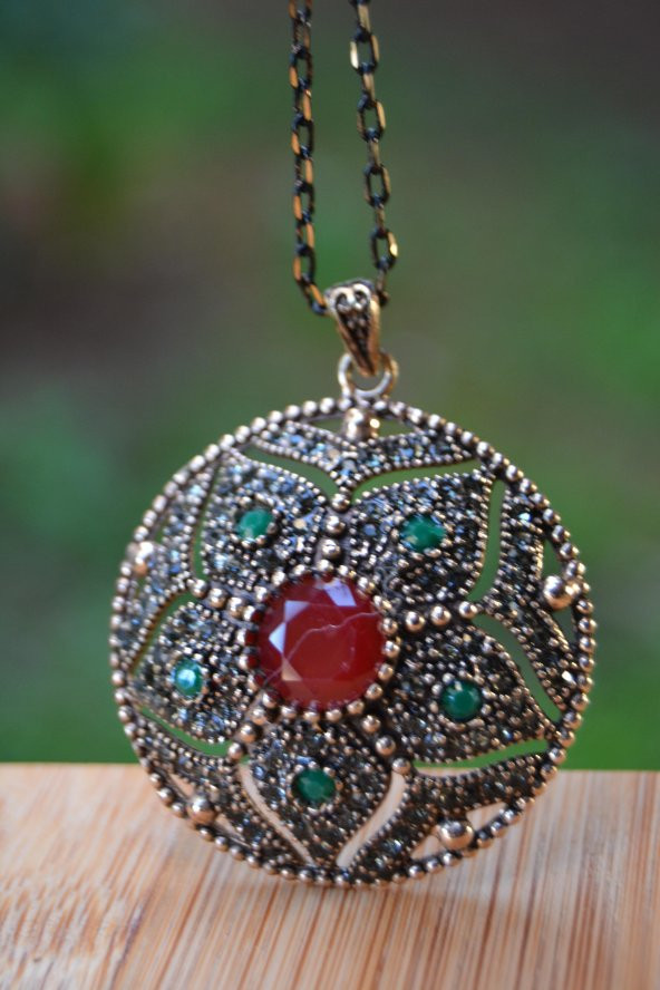 STONEAGE JEWELLERY Kök Zümrüt Kök Yakut Taşlı Otantik Kolye - Resim 3