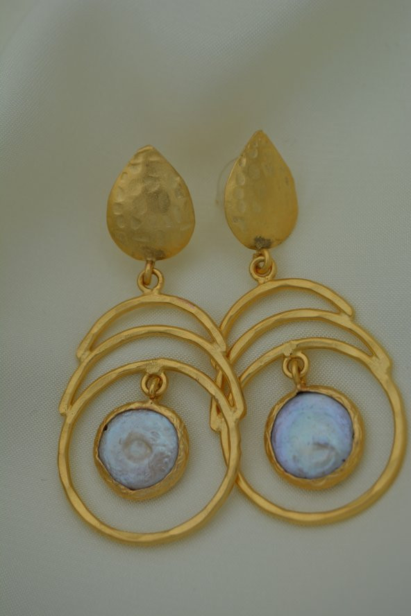 STONEAGE Gerçek İnci Küpe Altın Kaplama El Yapımı Özel Tasarım - Resim 2