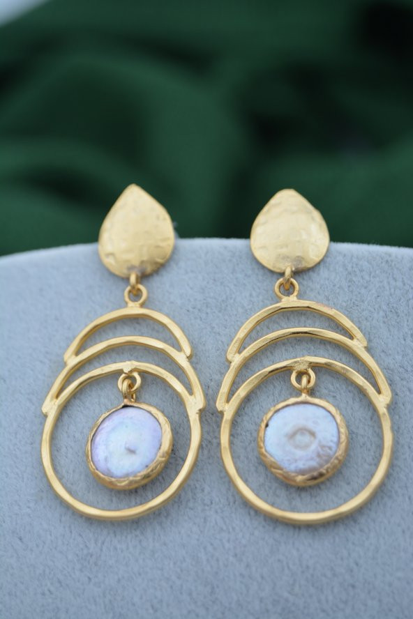 STONEAGE Gerçek İnci Küpe Altın Kaplama El Yapımı Özel Tasarım - Resim 4