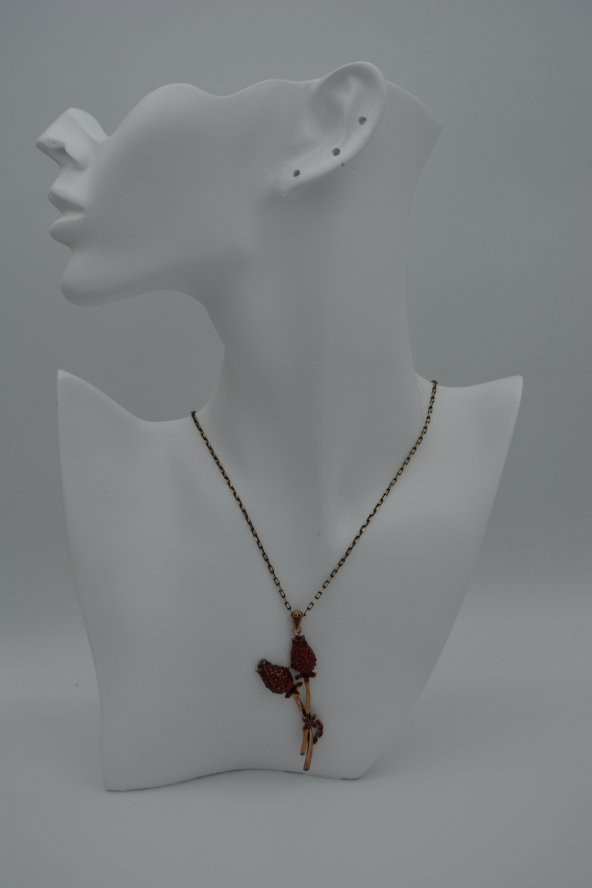 STONEAGE Kadın Kolye Yakut Taşlı Çift Gonca Zincir Hediyeli