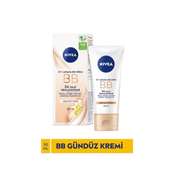 Nivea Essentials BB 24 Saat Nemlendirme + Işıltı Açık Ton SPF 15 Gündüz Kremi 50 ML