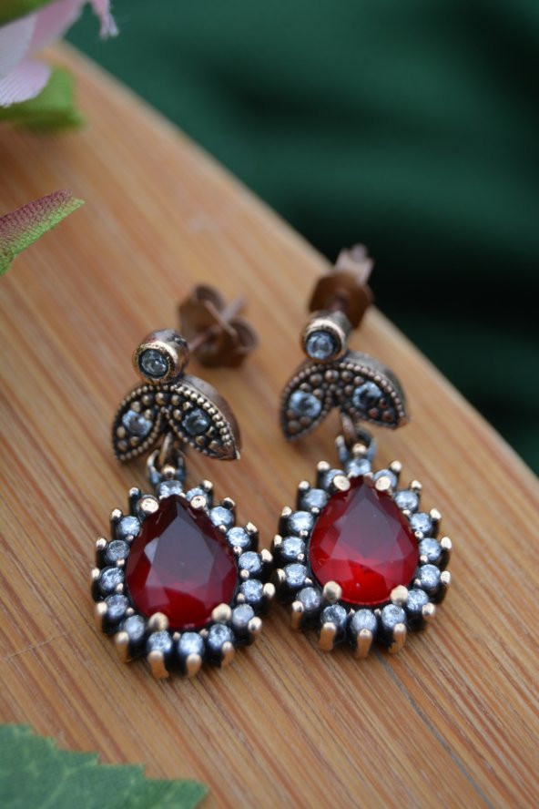 STONEAGE Yakut ve Zirkon Taşlı Zarif Küpe - 5