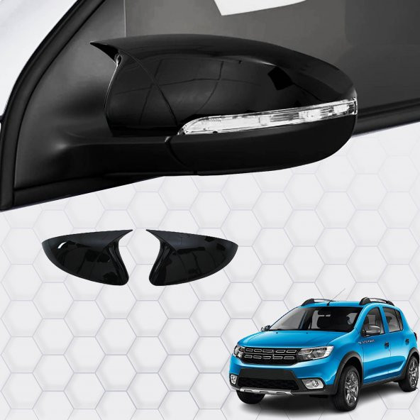 Dacia Sandero Stepway (2012-2020) - Yarasa Ayna Kapağı - (2 Parça ABS Plastik) - (HB-5K-Piano Black)
