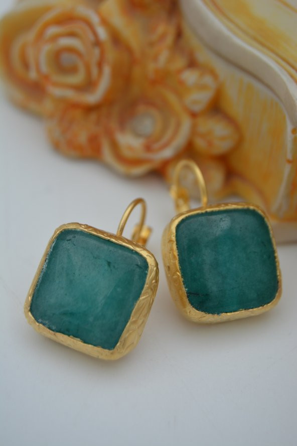 STONEAGE JADE TAŞLI EL YAPIMI KÜPE - Resim 2