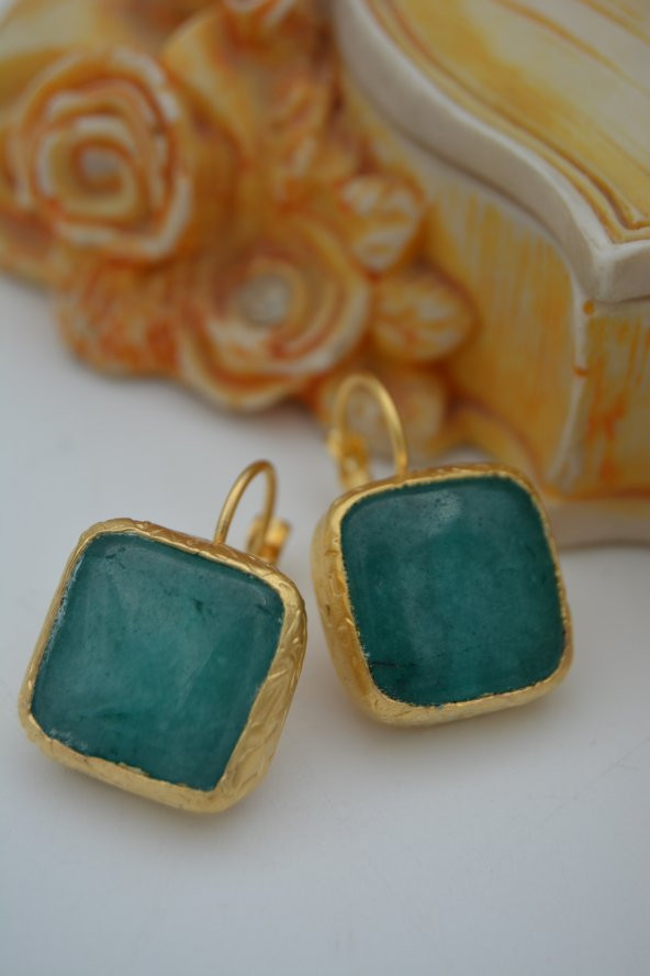 STONEAGE JADE TAŞLI EL YAPIMI KÜPE - Resim 4