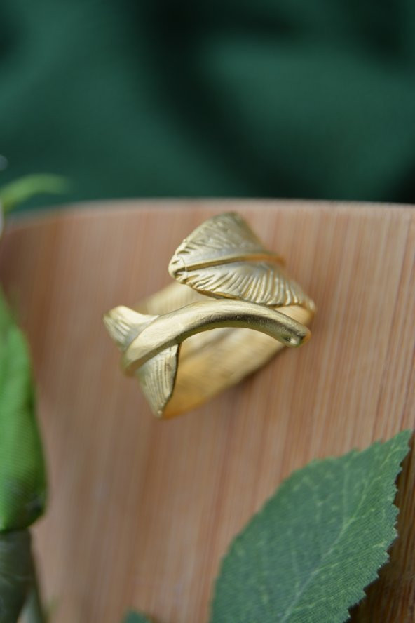 STONEAGE Kaliteli Altın Kaplama Yaprak Form Ayarlanabilir Yüzük - Resim 5