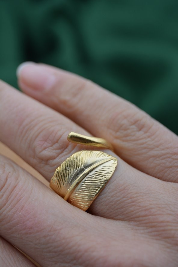 STONEAGE Kaliteli Altın Kaplama Yaprak Form Ayarlanabilir Yüzük - Resim 6