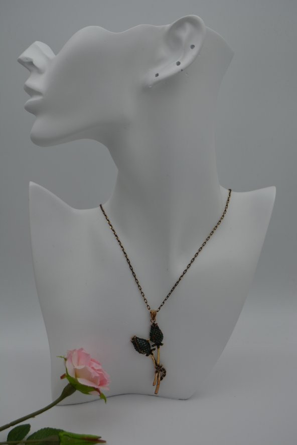 STONEAGE İkili Gül Goncası Bayan Kolye El Yapımı - Resim 3