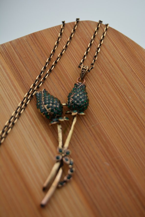 STONEAGE İkili Gül Goncası Bayan Kolye El Yapımı - Resim 4