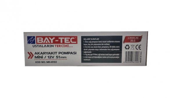 BAY-TEC AKARYAKIT DALGIÇ POMPASI MİNİ / 12V 51 mm MK4950 - 4