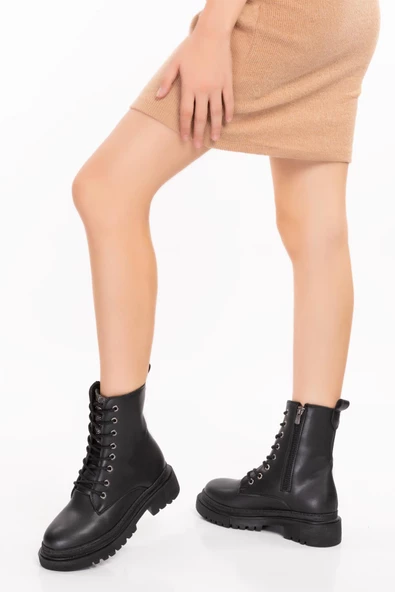 Artı-Artı034-2244 Kadın Kalın Hafif Tabanlı Taşlı Siyah Postal Bot - Resim 3