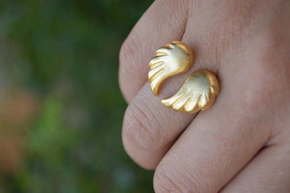 STONEAGE Altın Kaplama Kadın Melek Kanadı Bedensiz Ayarlanabilir Yüzük Yerli Üretim Türk Malı - Resim 2