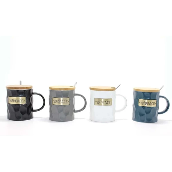 1 Adet Bambu Kapaklı Porselen Kupa Bardak Alk1261 ürün görseli 1