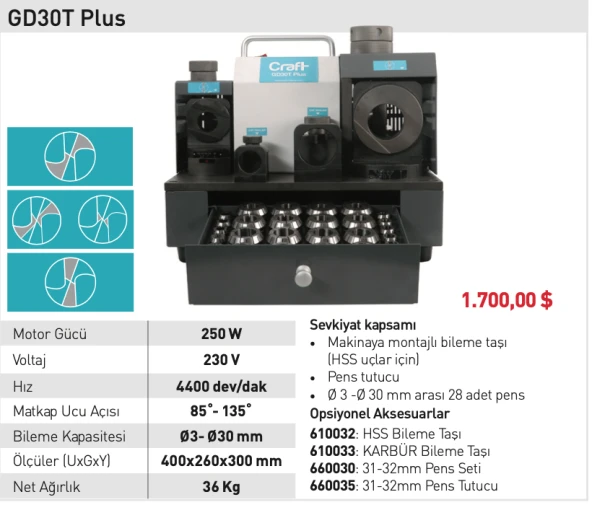 Craft  GD30T Plus Matkap Ucu Bileme Motoru