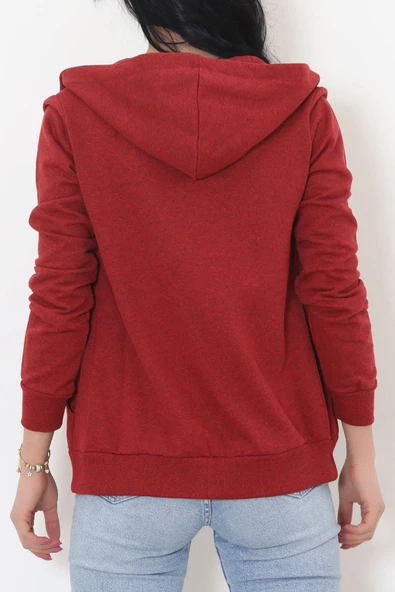 İç Tüylü Kapşonlu Fermuarlı Sweat Bordo - 11866.108. - 8