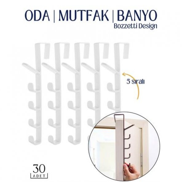 Transformacion 30 ADET 5 Sıralı Kapı Askısı Bozzetti Design BEYAZ