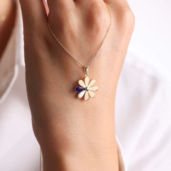 Altın Papatya Kolye Mineli - Resim 3