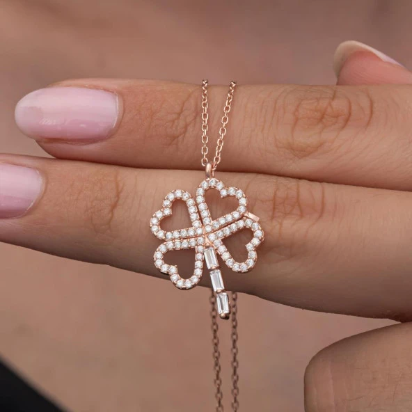 Yonca Desenli Rose Kaplama 925 Gümüş Kadın Kolye