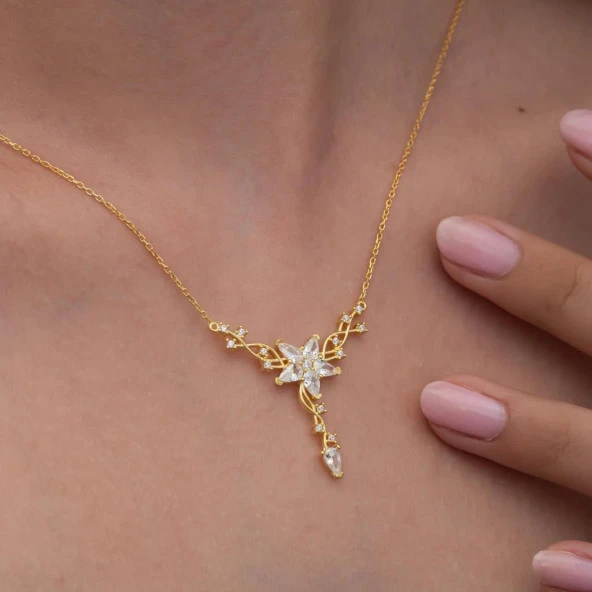 Sarmaşık Lotus Çiçeği Altın Kaplama 925 Gümüş Kadın Kolye - 3