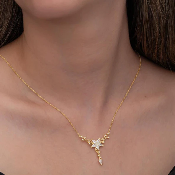 Sarmaşık Lotus Çiçeği Altın Kaplama 925 Gümüş Kadın Kolye - 6