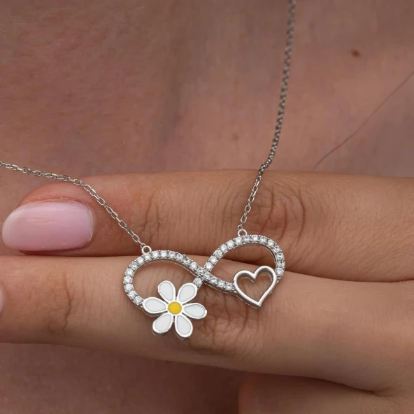 Sonsuzluk Papatya Desenli 925 Gümüş Kadın Kolye - 2