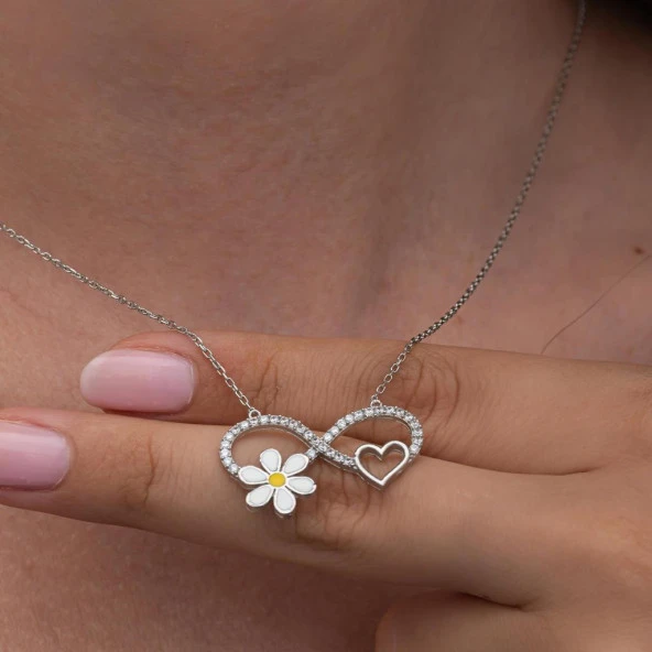 Sonsuzluk Papatya Desenli 925 Gümüş Kadın Kolye - 4