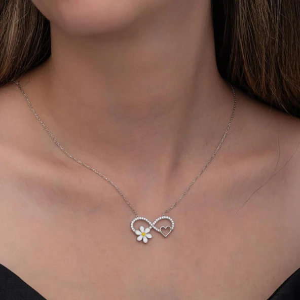 Sonsuzluk Papatya Desenli 925 Gümüş Kadın Kolye - 5