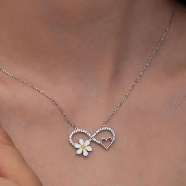 Sonsuzluk Papatya Desenli 925 Gümüş Kadın Kolye - 6