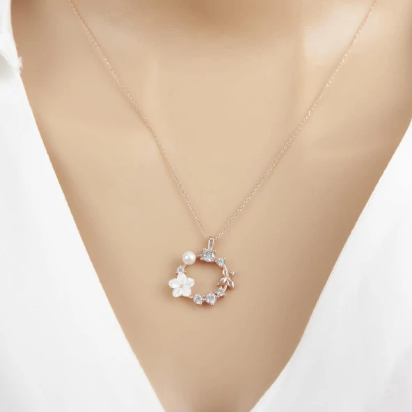Gelin Tacı Çiçeği Taşlı 925 Gümüş Kadın Kolye