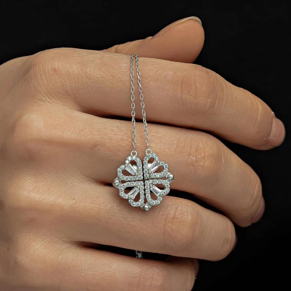 Açılır Kapanır Kalp Yonca Modeli 925 Gümüş Kadın Kolye - 9