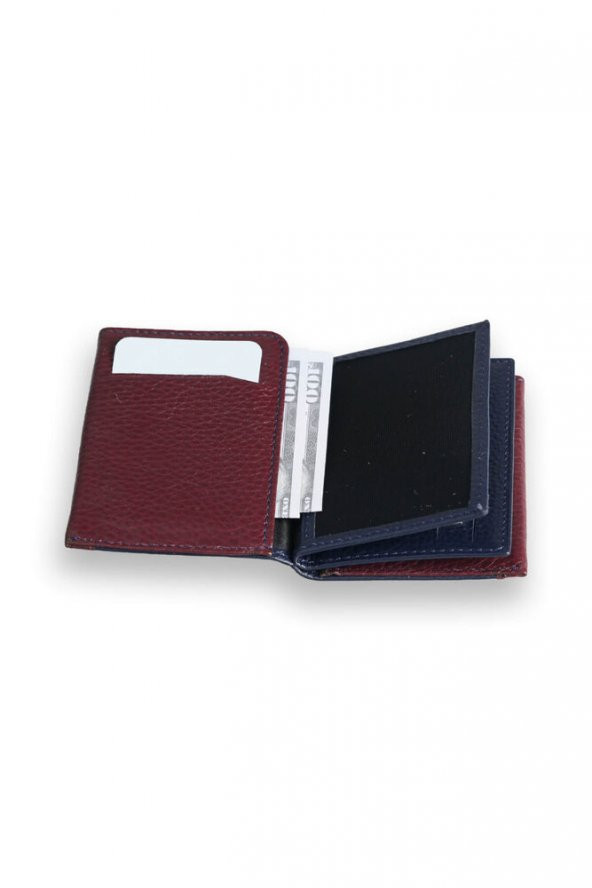 Guard Lacivert - Bordo Çift Renk Bölmeli Hakiki Deri Kartlık Erkek / Kadın P1309 - 3