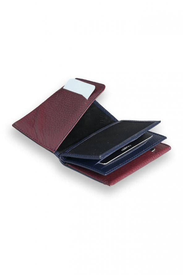 Guard Lacivert - Bordo Çift Renk Bölmeli Hakiki Deri Kartlık Erkek / Kadın P1309 - 6