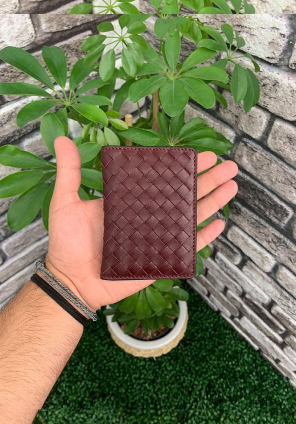 Guard El Örgüsü Bordo Hakiki Deri Kartlık Erkek  Kadın P5191