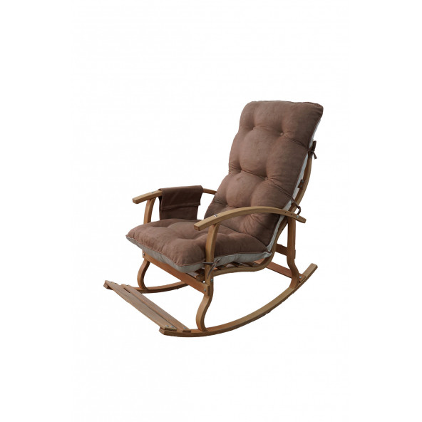 Mobildeco Padişah Erciyes Ahşap Çift Minderli Cepli Sallanan Sandalye Kahve/Krem - 3