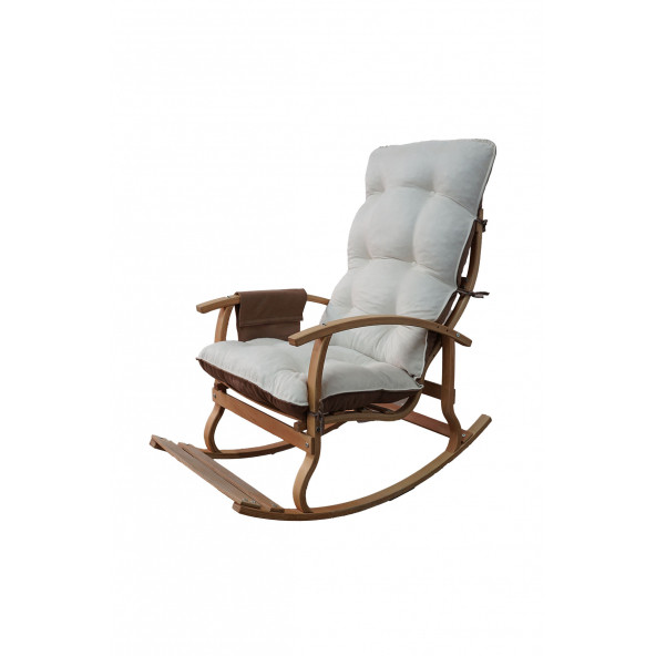 Mobildeco Padişah Erciyes Ahşap Çift Minderli Cepli Sallanan Sandalye Kahve/Krem - 4